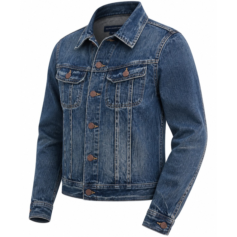 Ralph Lauren Sport Women Distressed Blue Denim Jacket 100% Cotton Size M